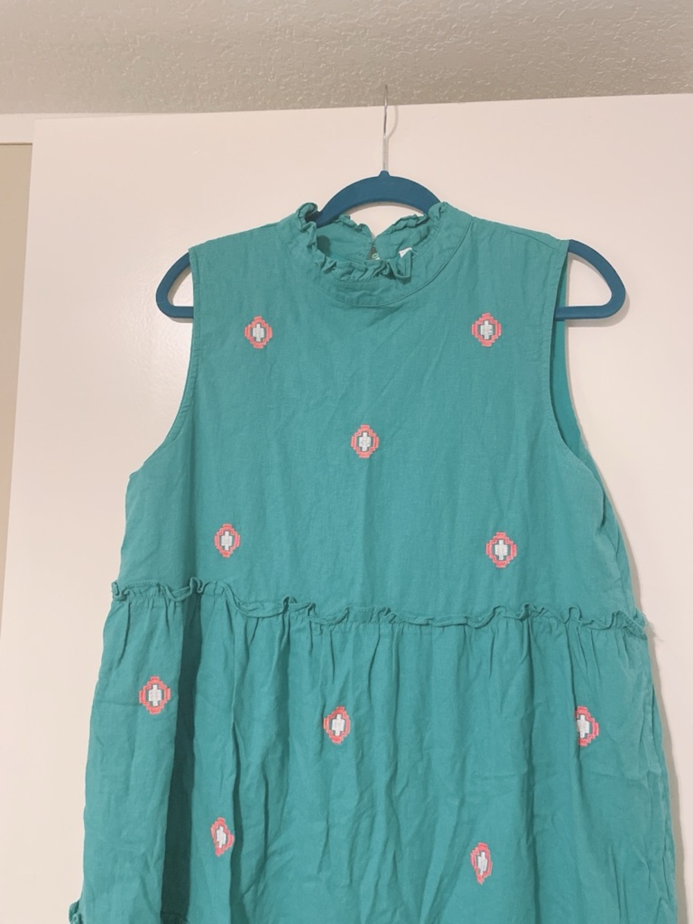 J Marie Teal Sleeveless Tiered Embroidered Dress Size Large. - Picture 3 of 11